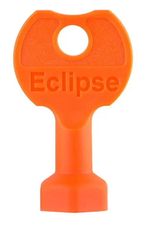 Einstellschlüssel in leuchtendem Orange, gefertigt von IMI Hydronic Engineering, mit markanter Form und einer zentralen Öffnung.